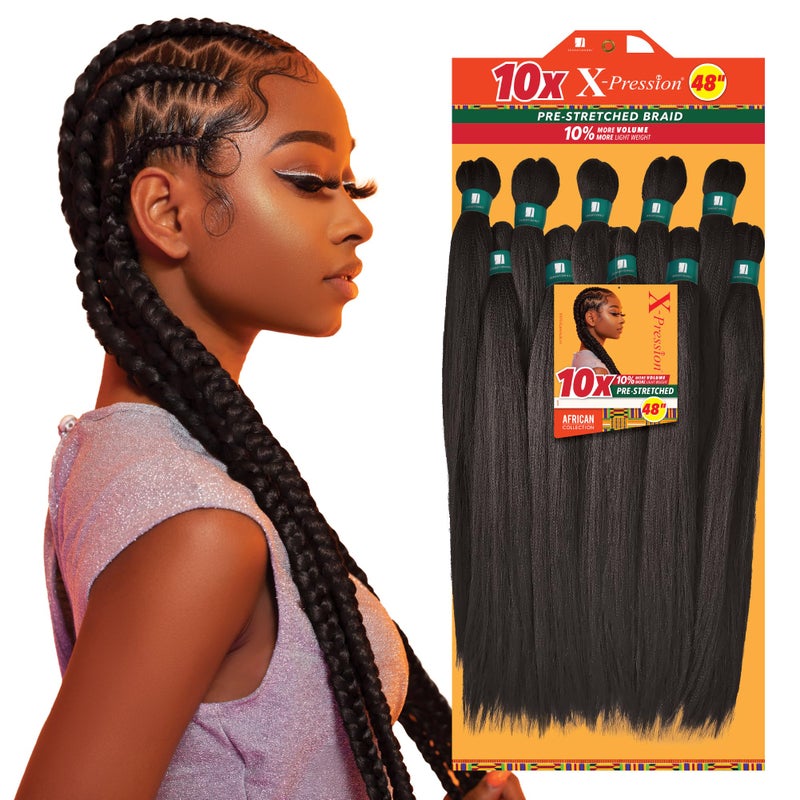 Sensationnel Xpression prestretched braiding hair  10x braid 48 inch all kanekalon flame retardant synthetic braid for box braids and twists 1B OFFBLACK